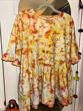 Polygram Tie-Dye Mini Dress in Yellow & Pink Size 3X